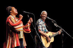 Kim and Reggie Harris performing during their residency at The Swannanoa Gathering at Warren Wilson College, 2012. Photo by R.L. Geyer